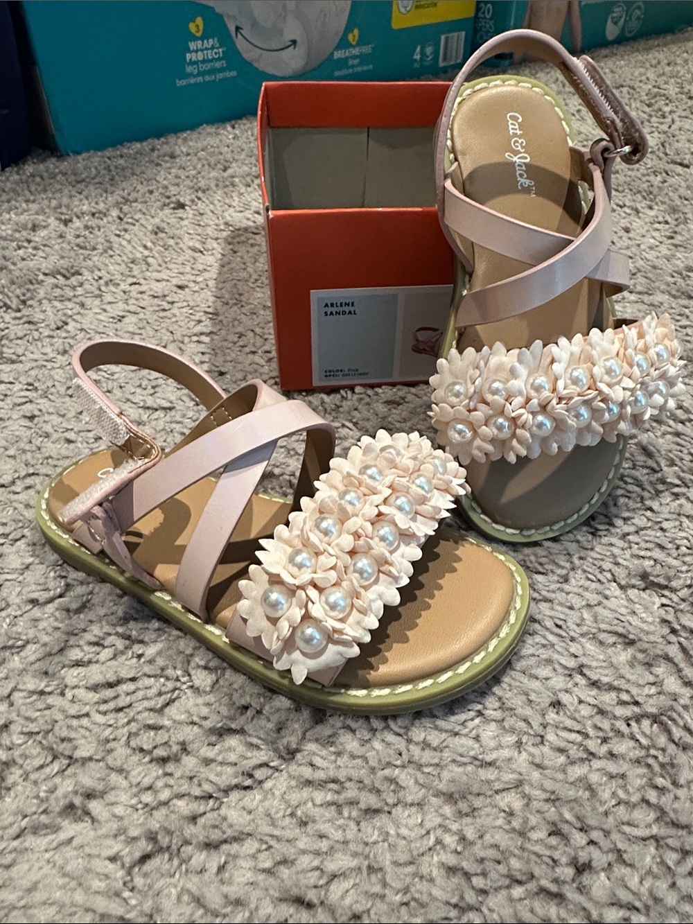 Cat & Jack Light Pink Floral Pearl Strap Sandals